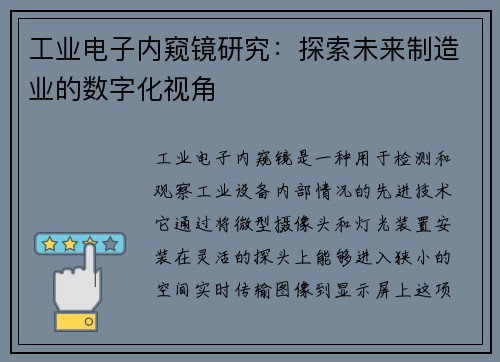 工业电子内窥镜研究：探索未来制造业的数字化视角